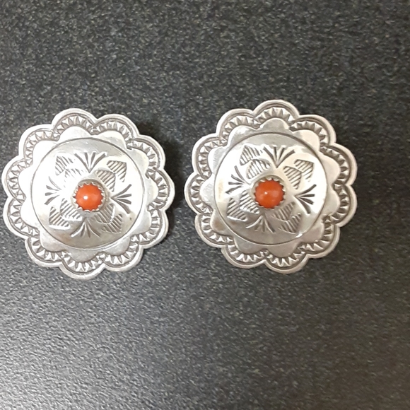 Sterling Silver and Red Turquiose Stone Earrings